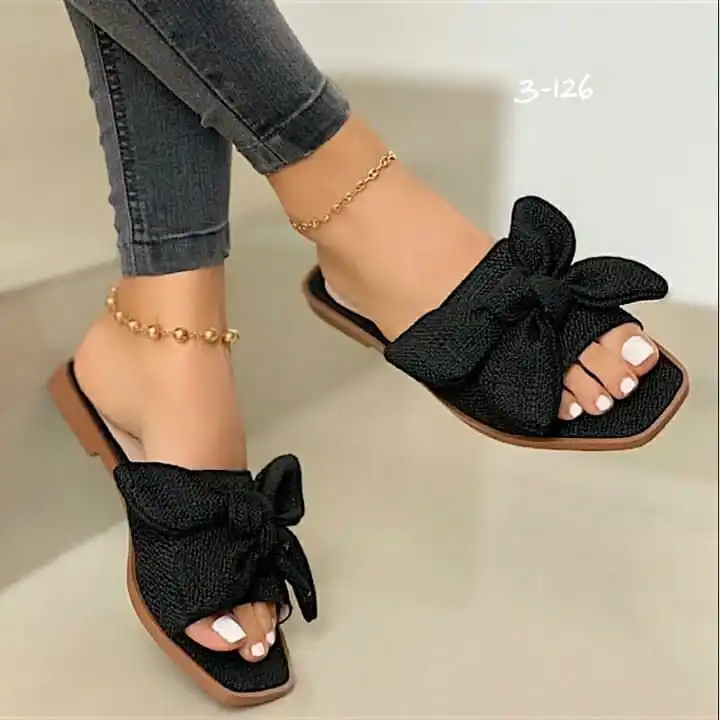 

Women's slippers summer 2021 new flat bottomed women's shoes sweet bow 40-43 outdoor slippers drop shipping, Beige, black, brown