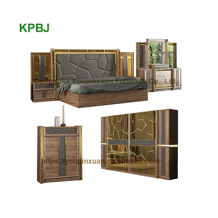 
Customized Stylish Style 6 Pieces Elegant King Queen Double Size Bedroom Furniture Set 