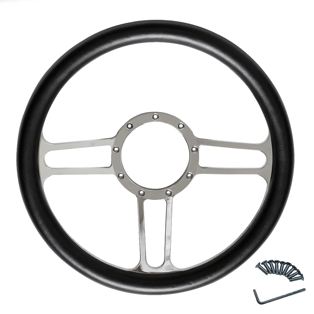 14 Inch Classic Car Steering Wheel Leather Half Wrapped 9 Holes