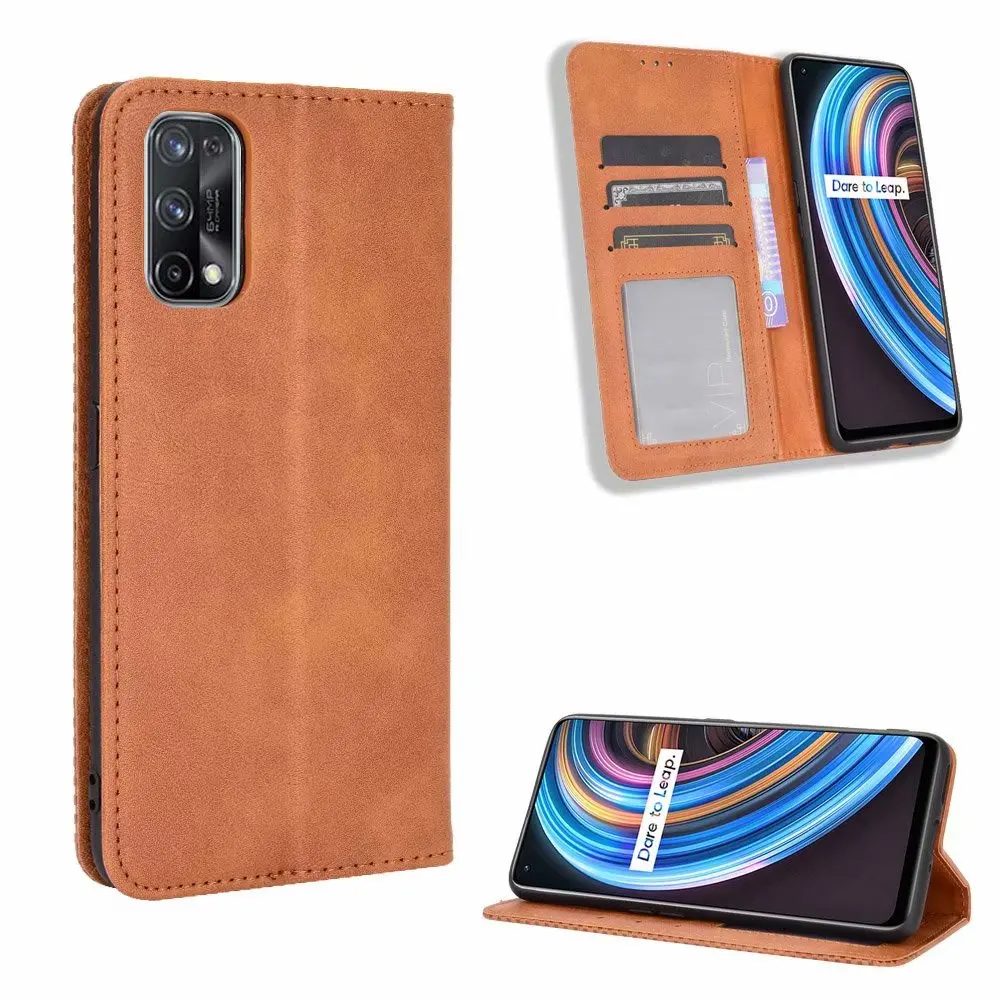 

Retro Flip Wallet Leather Case Cover For OPPO Realme Q2 Pro, As pictures