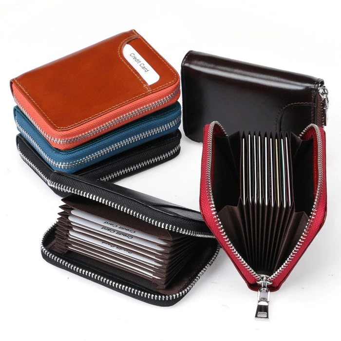 

Real Leather RFID Blocking Zipper Card Case Leather Card Holder Card Wallet Holder, 5 colors