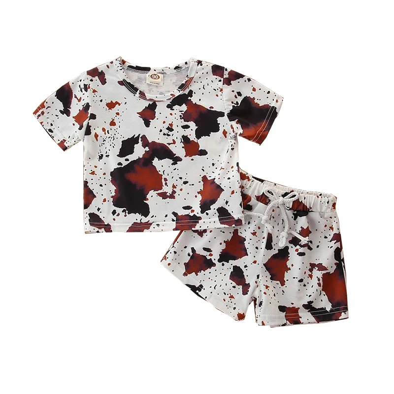 

INS fashion cow print casual summer kids clothes children shorts clothing sets for girls, As picture show