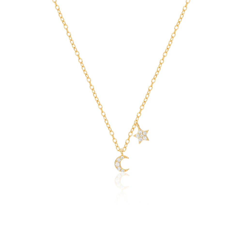 Fashion Jewelry Necklace 925 Sterling Silver Zircon Pendant Necklace Moon Star Gold Plated Necklace Women