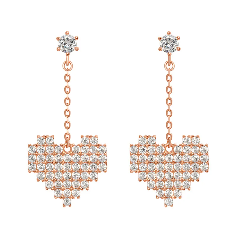 

Sweet Love Jewelry 925 Sterling Silver Rhinestone Crystal Heart Drop Earrings Rose Gold CZ Zirconia Heart Earring For Wedding