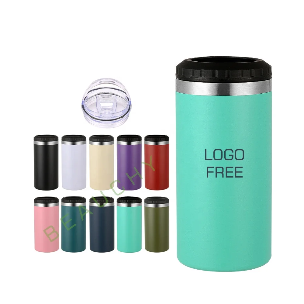 Slim Can Cooler for 16 OZ Beer Drinks Regular Can & Beer Bottle Double Walled Stainless Steel Vacuum Beverage Can Insulator Cup