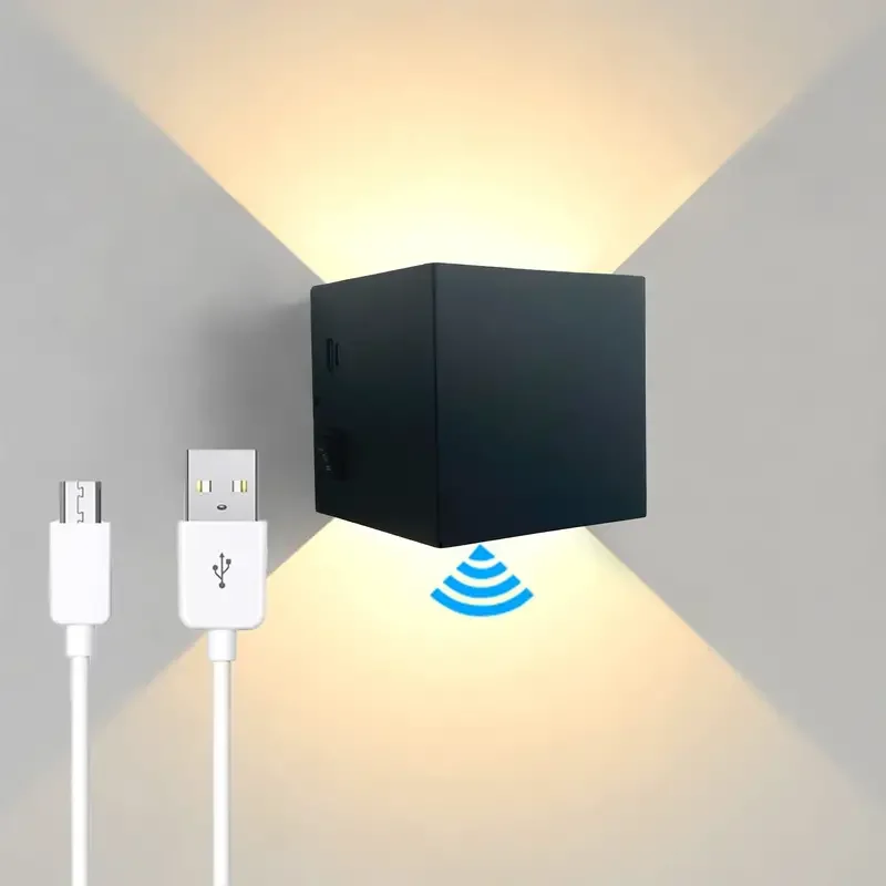 Cordless Touch Control Dimmable Wall Lamp Rechargeable Black up Down Wall Mount Lights LED Wall Sconce Battery Powered