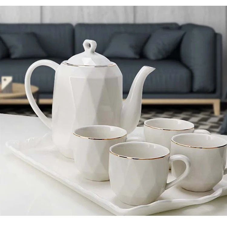 

Retro cold angular design kettle with tray afternoon tea home living room set cold kettle drinking cup coffee ceramic tea set, Customized