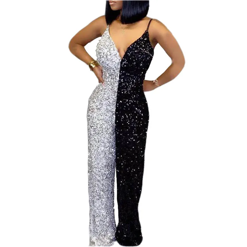 

Wholesales Hight Quality Casual Sequins Straps Jumpsuit