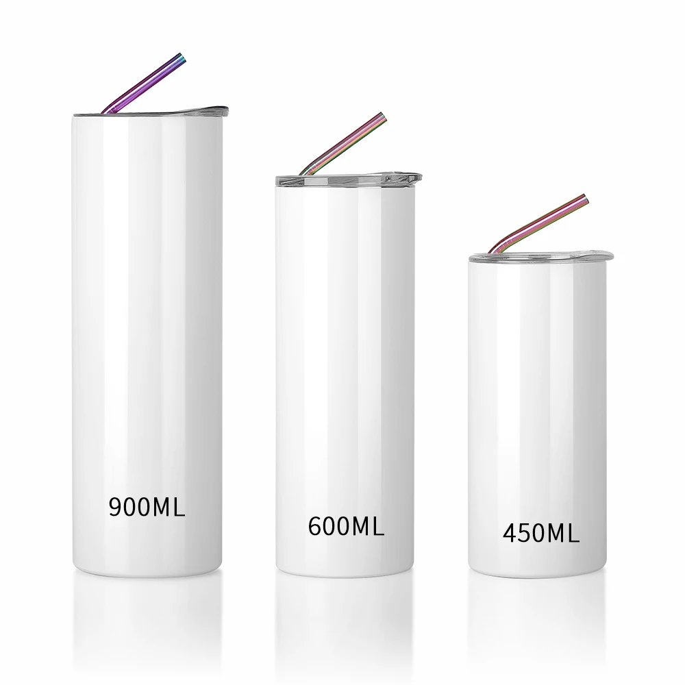 

sublimation straight 20oz tumblers double wall stainless steel sublimation blank skinny tumblers with lid and straw custom logo, Customized color