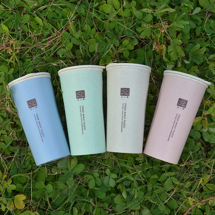 

Gift Custom Coffee Mug Portable Drinking Natural Double Layer Wheat Coffee Cup, Blue,pink,beige,green