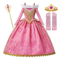 

Girls Deluxe Aurora Princess Costume Long Sleeve Sleeping Beauty Pageant Party Gown Children Fancy Dress Up