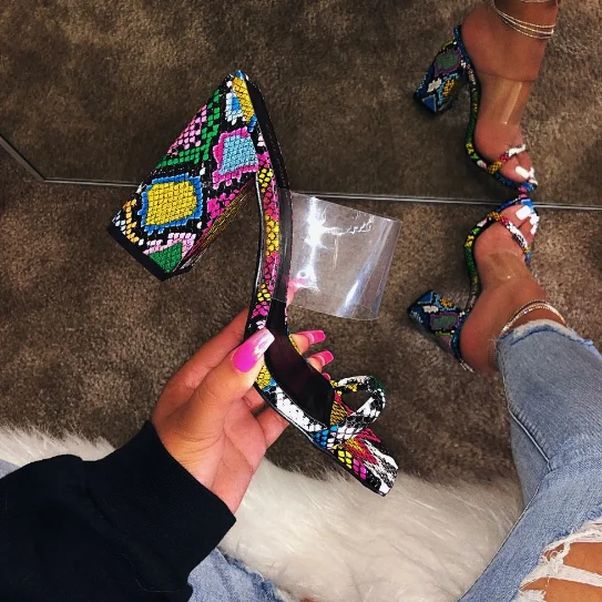 

2020 hot sale new style snakeskin lady sandals women-high-heel-shoes