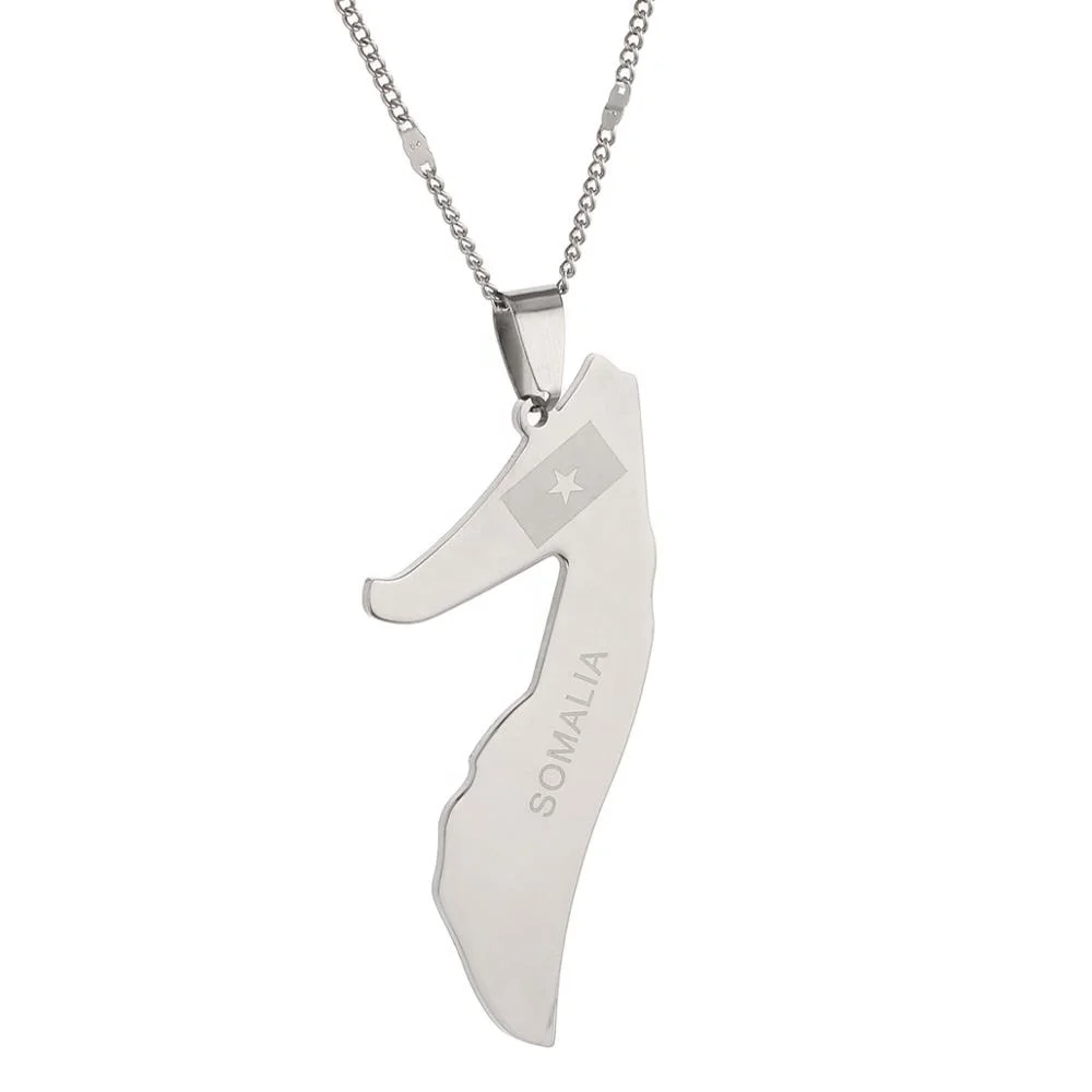 

Stainless Steel Silver Color Somalia Map Flag Pendant Necklace Map Charm Jewelry