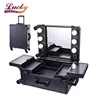 Black Pro Studio Artist Train Rolling Makeup Case With Light And Mirror Aluminum Makeup Rolling Train Case