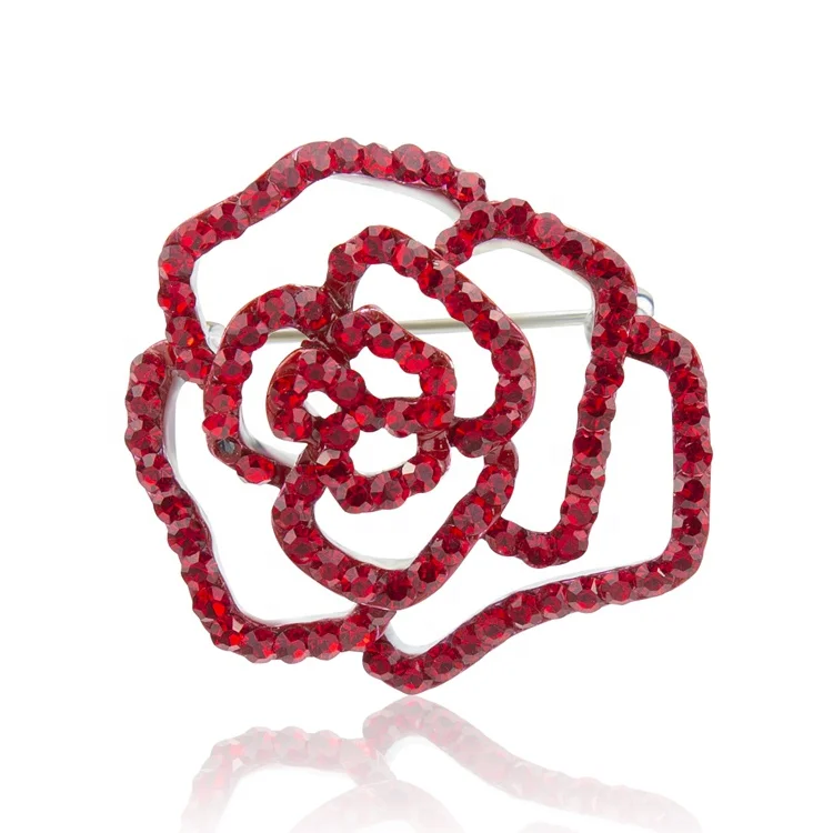 

Charare Red Rhinestone hollowed-out rose brooch jewelry