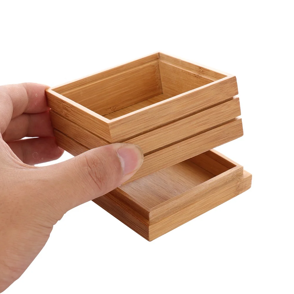 

Natural Bamboo Soap Dish Box With Case Lid Custom Engraved Logo