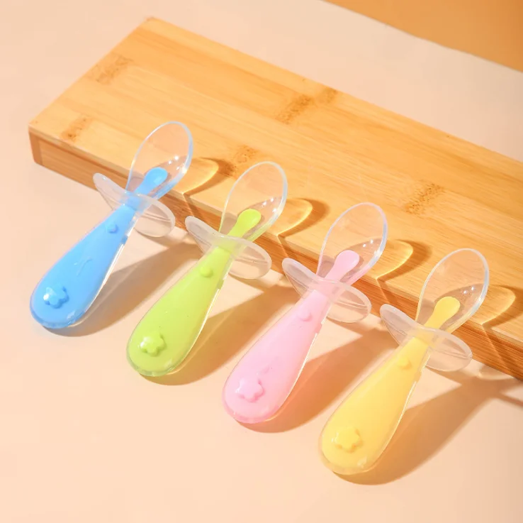 

Eco Friendly Food Grade Silicone Bendable BPA Free Silicone Soft Baby Cutlery Feeding Spoon For Training, Picture
