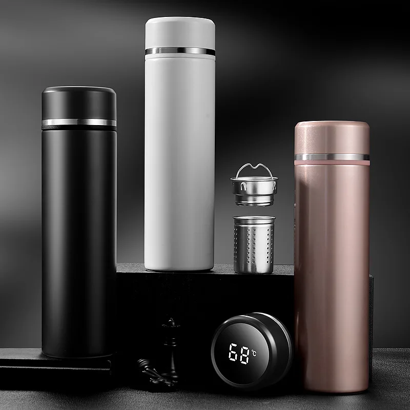 

Custom Stainless Steel Vacuum Flask Temperature Display Tea Infuser Thermos Bottle, White, black, gold, rose gold, red