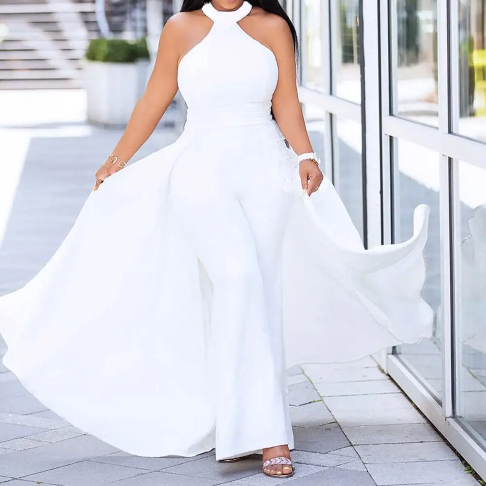 

2020 new arrival elegant women two pieces set sexy sleeveless halter neck jumpsuit, White blue or customized