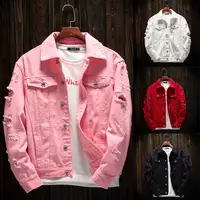 

2019 new Mens Denim Jacket Trendy Fashion Hip Hop Streetwear Ripped Denim Male Cowboy Coats 3XL,YA735