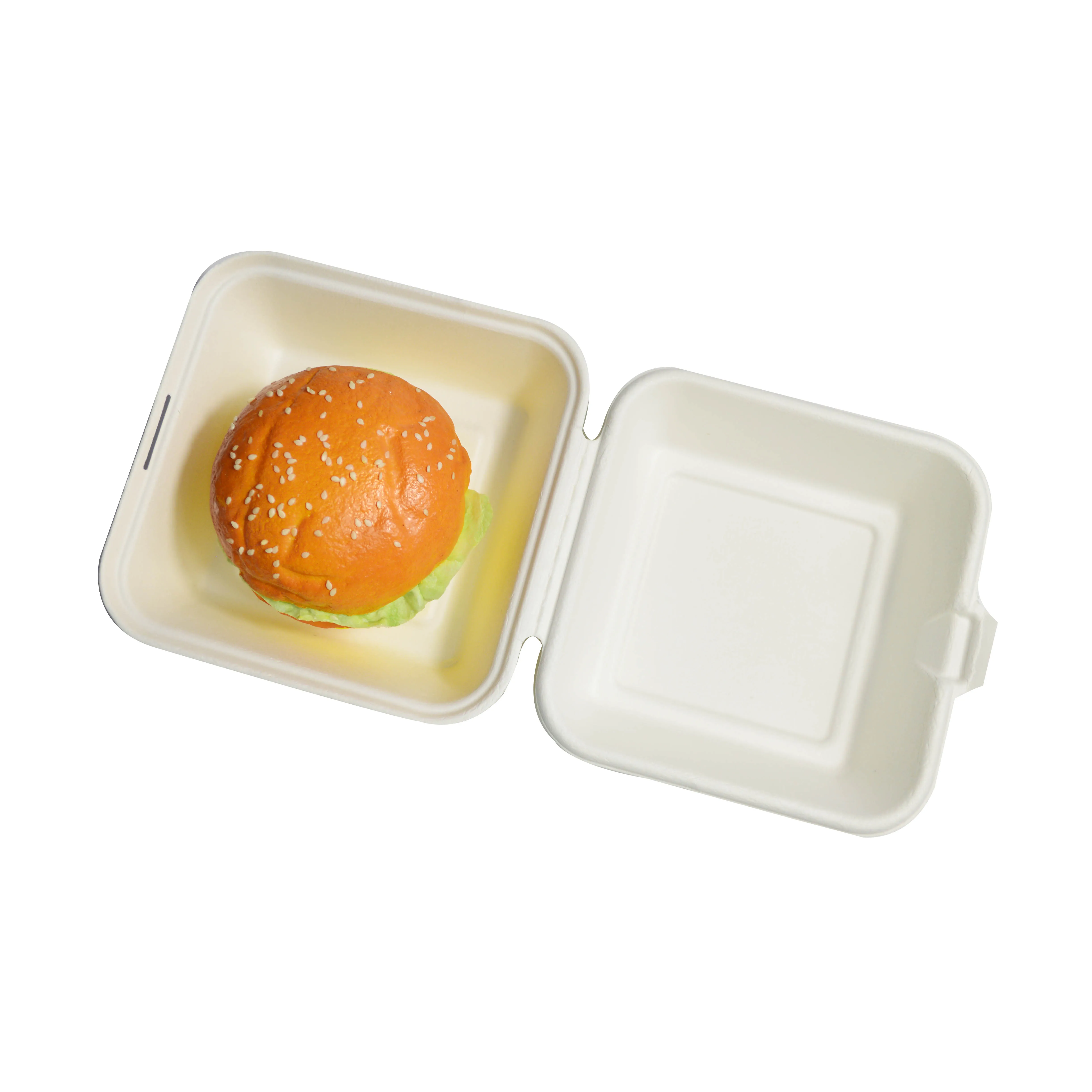 

Factory Custom Hamburger Lunch Box Sugarcane Pulp Paper Tableware Wholesale Fast Food Delivery Paper Sandwich Box