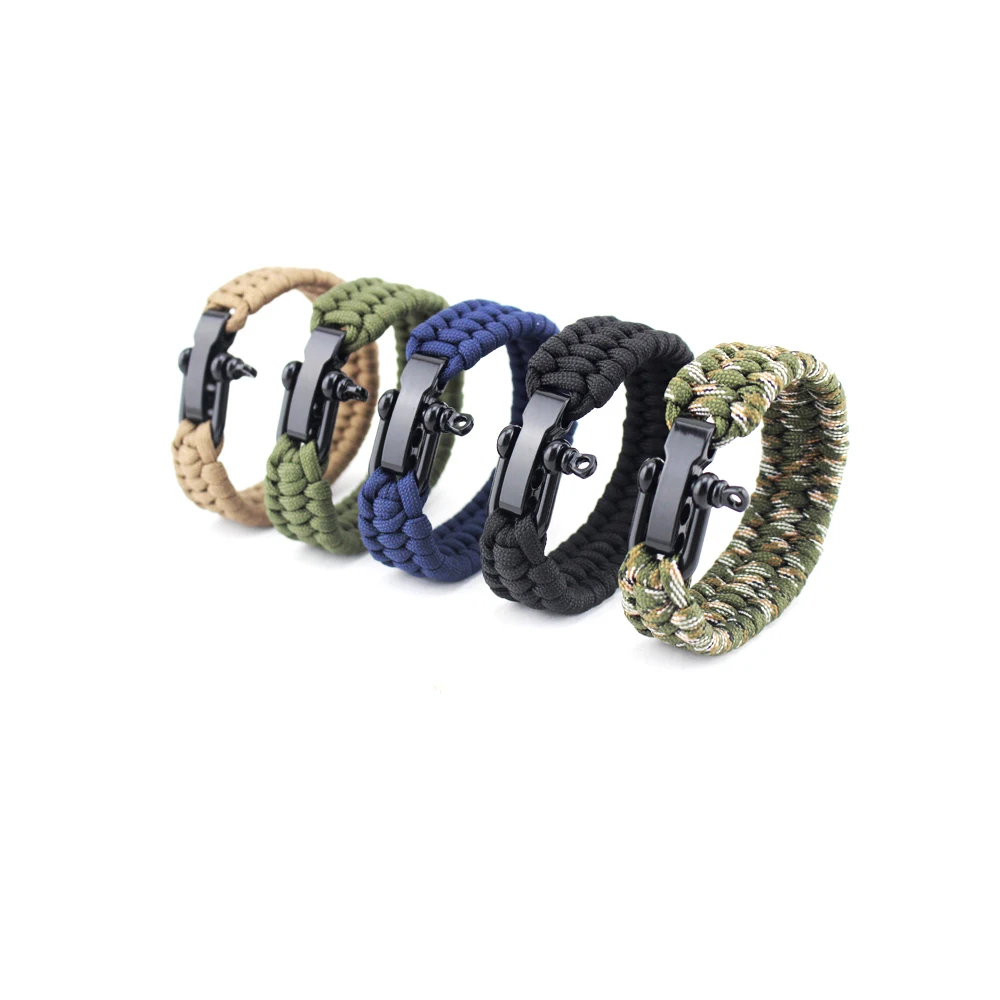

2 Colors Outdoor Survival Tool Stainless Steel Shackle Custom Woven Mens Adjustable Bracelet, Customized color