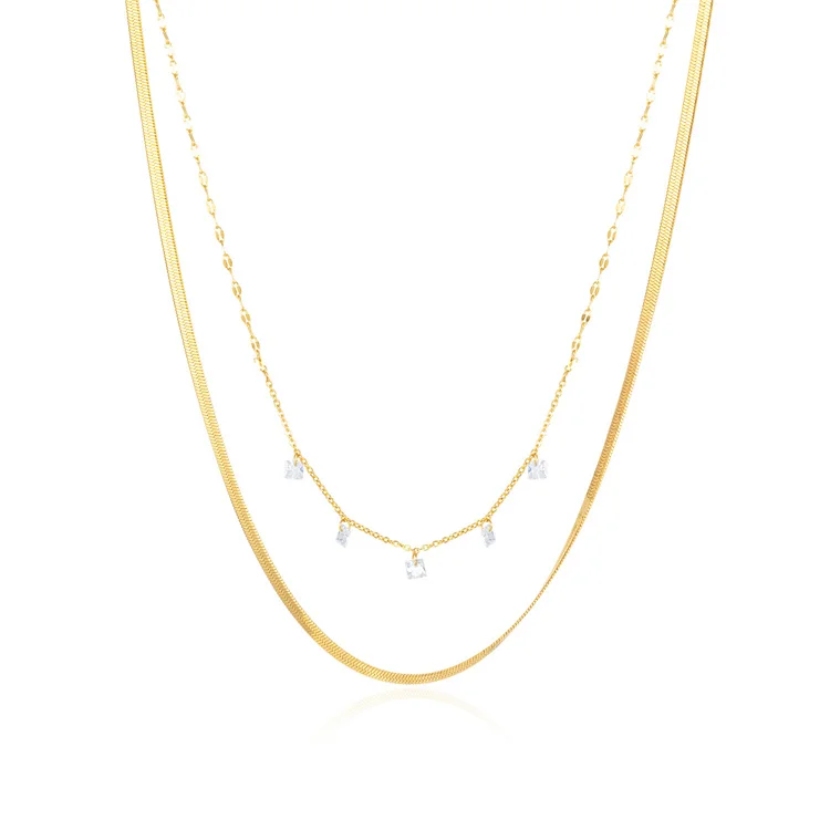 

Ins popular gold plated necklace double layer chain zircon necklace for women