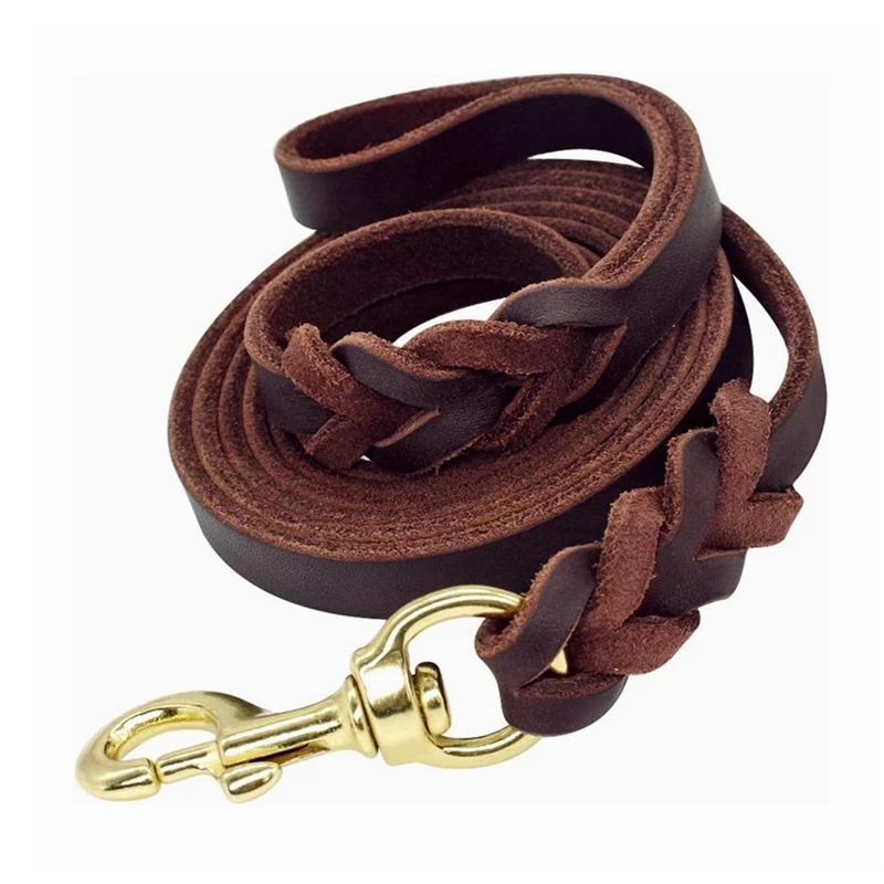 

Wholesale Soft And Sturdy Leather Premium Pet Leash Lead Training And Walking Braided Handmade Dog Leash, Black/brown