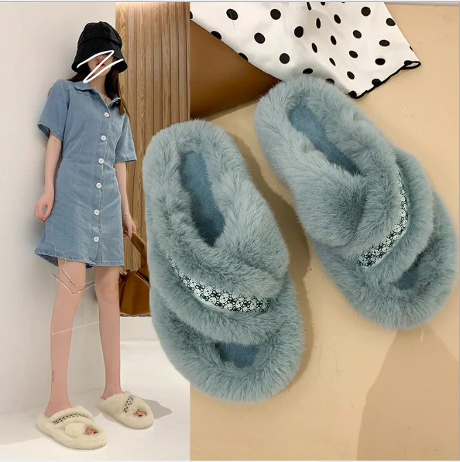 

Wool slippers in autumn and winter 2021 new cross fashion women slippers