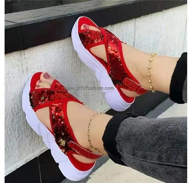 

J&H Fashion design Women Summer Platform Shoes Fashionable Walking Style Thick bottom sandals Flat Shoes, 4 colors as picture