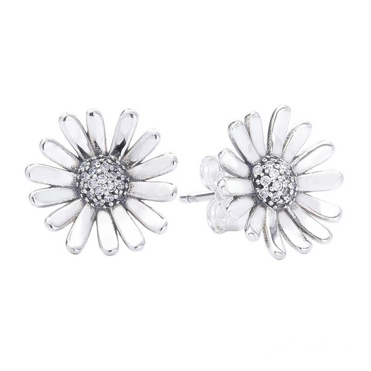 

Exclusive sparkling cubic zircon daisy flower earrings women 2021, Silver color