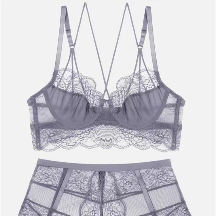 

Ultra-thin Transparent Large Size Underwear Sexy Floral Bra+Panty Set, Customized