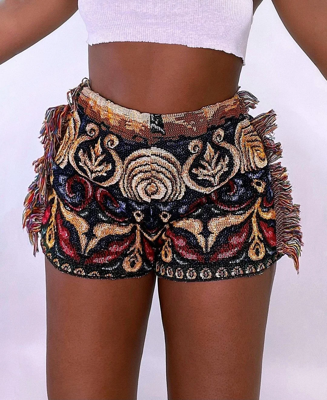 

Fashion Shorts For Women Casual Pattern Printing Shorts With Tassels Velvet Fringed Pants Tassel 2021 Womens Shorts, 4 colors available