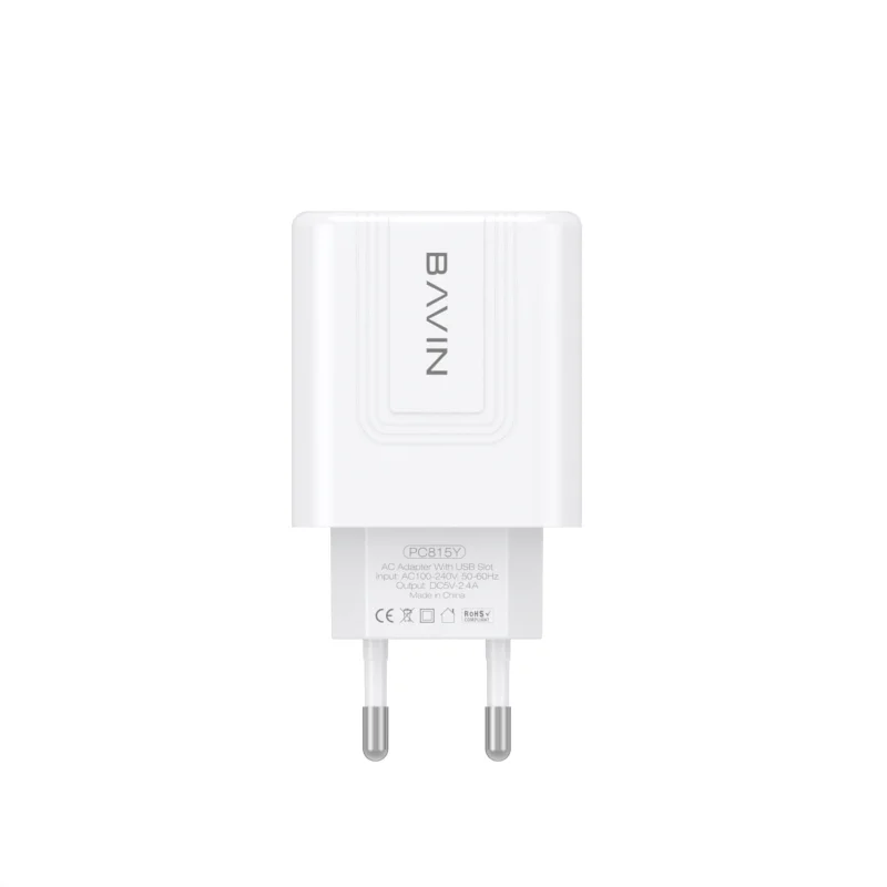

BAVIN portable 5V 2.4A dual socket ports mobile phone USB travel fast charger wall power adapter for phone and tablet, White