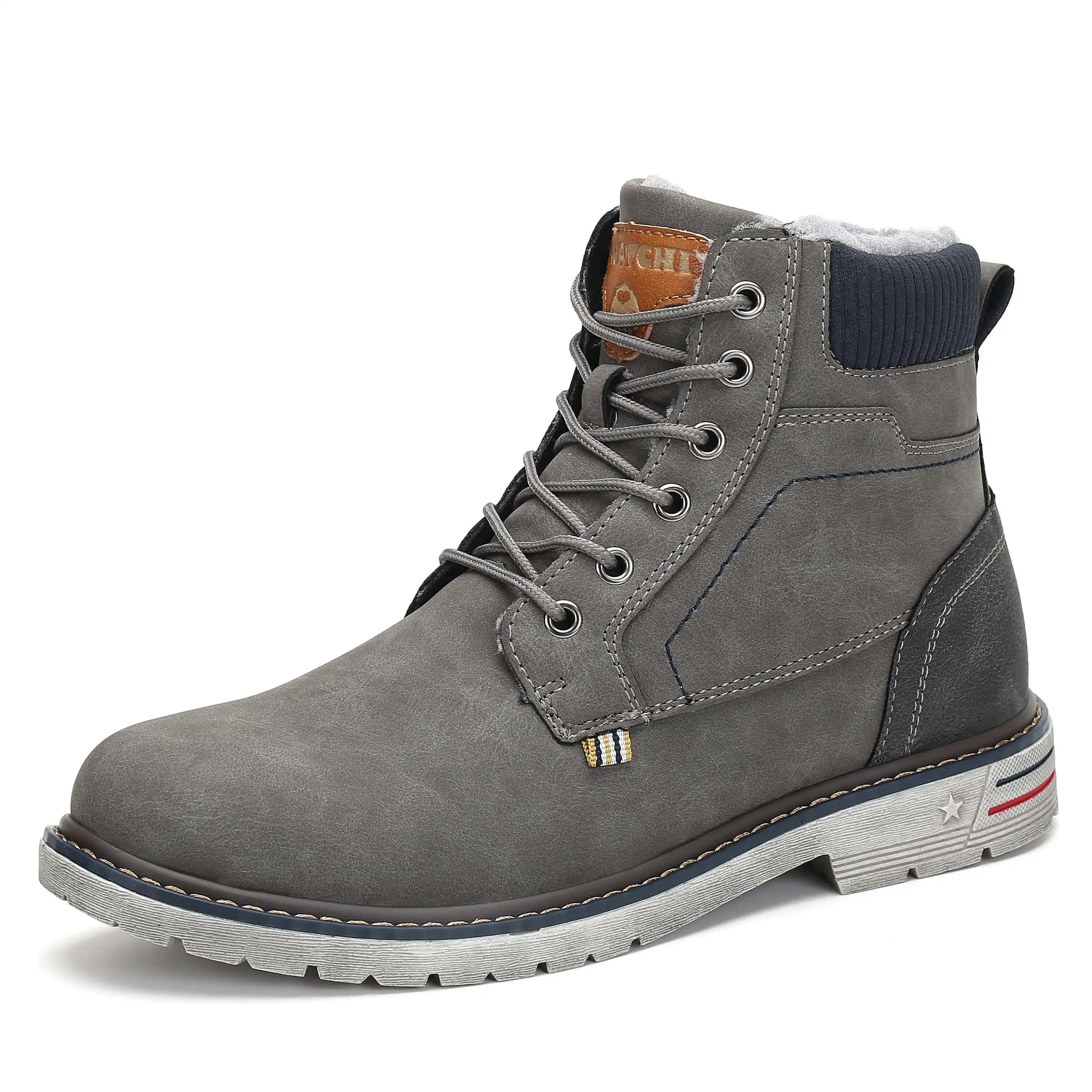 

Mens Winter Anti-Slip Leather Warm Snow Boots Water Resistant Shoes Fur Lined