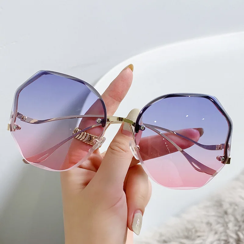 

8802 Women Sunglasses Rimless Brand Designer Gradient Sun Glasses Round Fashion Custom Sunshades Metal Oversized Eye Wear