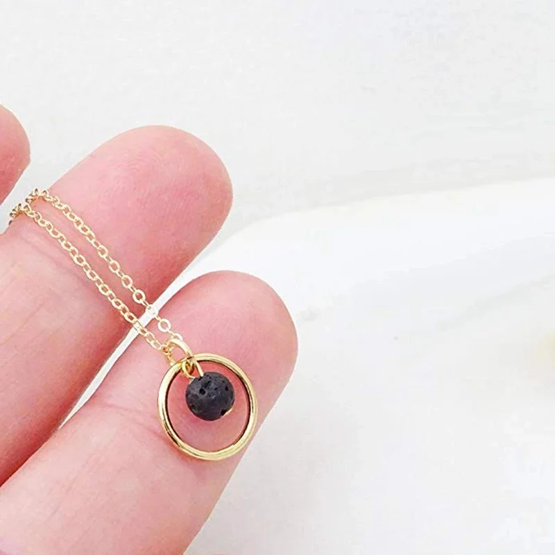 

New design Mediterranean style jewelry minimalism geometric pendant necklace black volcanic stone necklace for women