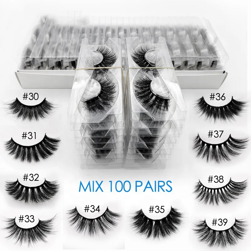 

Wholesale mix 20/30/40/50/100 pairs fluffy wispy fake lashes natural long makeup lash extension in bulk 3d mink false eyelashes, Black