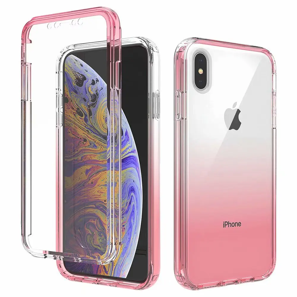 

New Design Soft Gradient TPU+PC Custom Shockproof Phone Case With Screen Protector For Apple iPhone XS MAX, As pictures