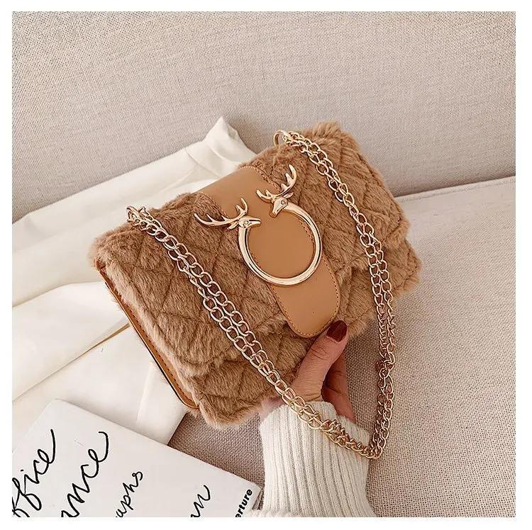 

Korean Fashion Crossbody Shoulder Fur Handbags for Women Plush Messenger Bag for Ladies
