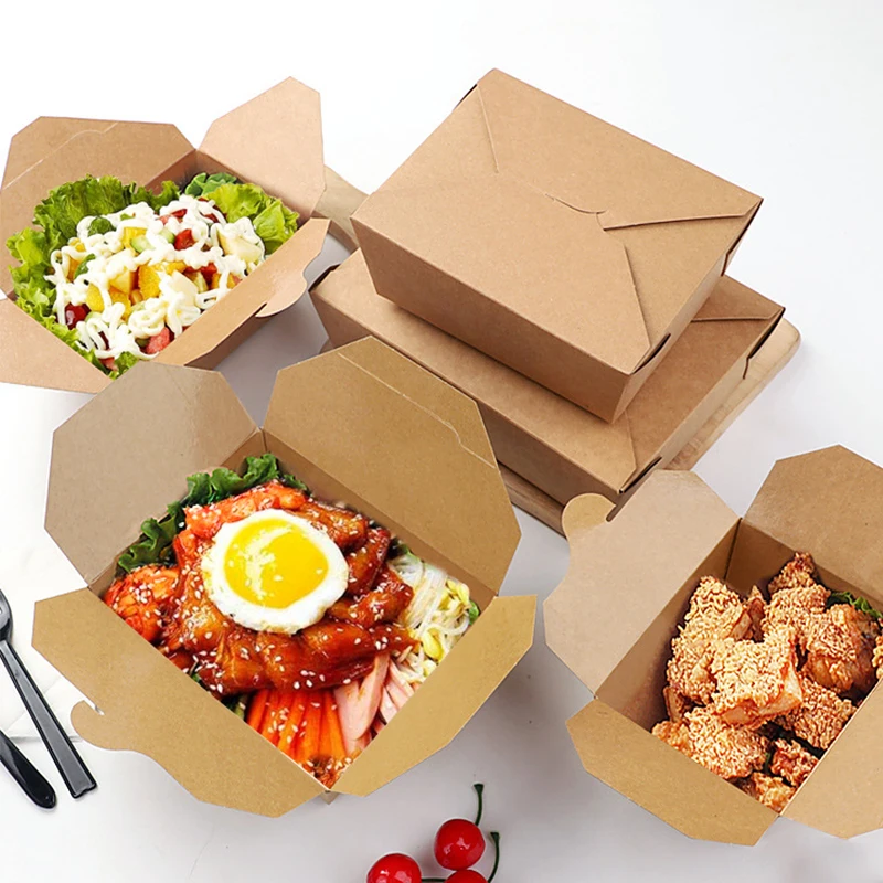 

RTS Wholesale Disposable Clamshell Take Away Delivery Salad Fried Chicken Box Fast Food Paper Boxes Kraft Paper Food Container