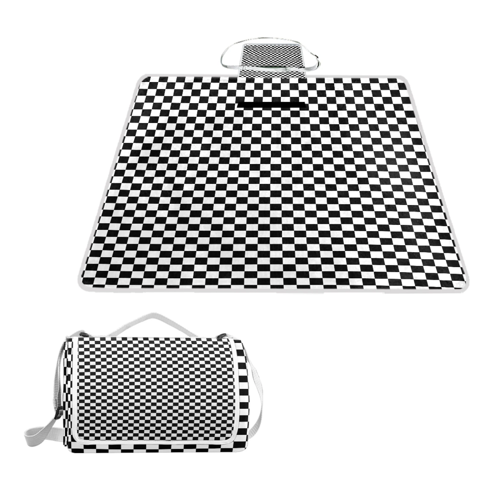 

New arrival customs black white grid square picnic mat blanket portable waterproof beach mat large size for sale, Customized