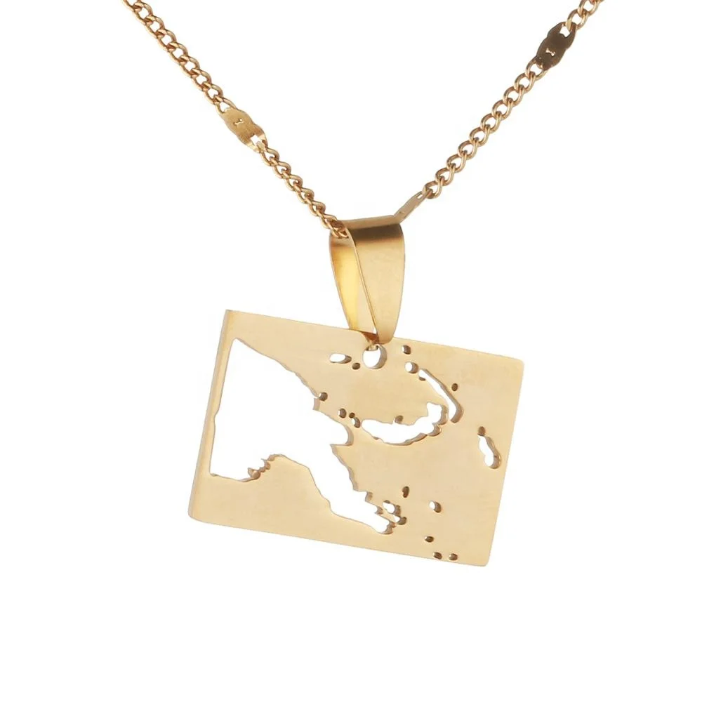 

Stainless Steel Papua New Guinea Map Pendant Necklaces Gold Color Jewelry Maps Gift