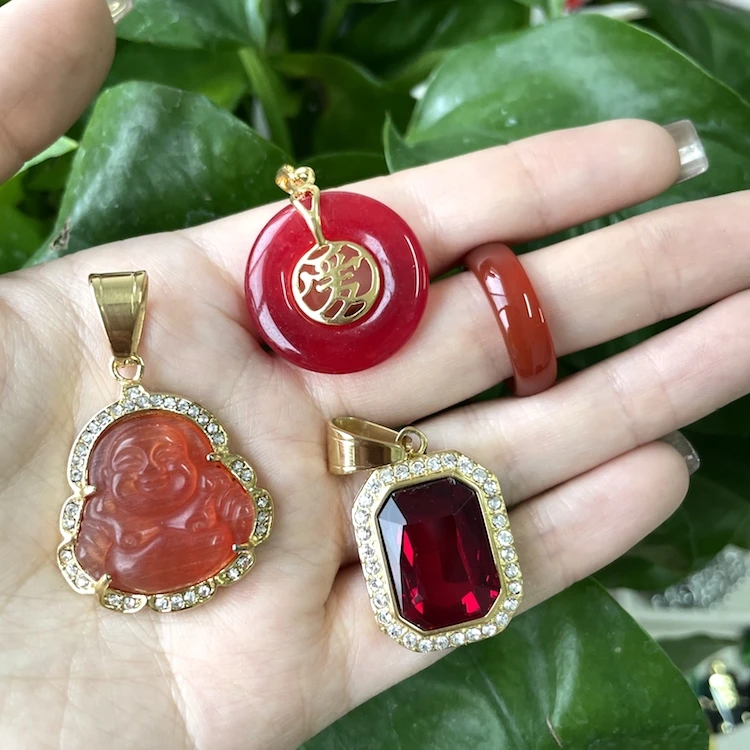 

2021 New Design red jade jewelry sets ring necklace and bracelet set