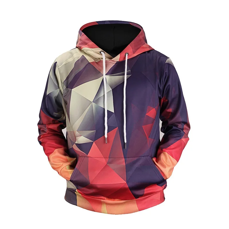 

Spring and autumn digital geometric printed hooded 3D sweater hoodies men