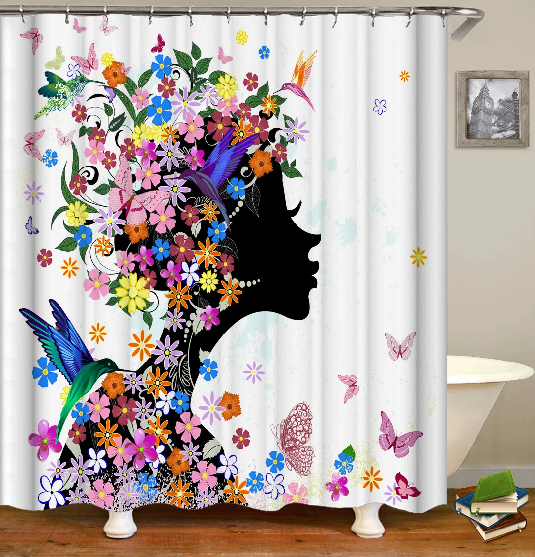 

3D Waterproof Mildew Proof PEVA Bathroom Bath Curtain Shower Curtains, Glorious Floral Print, Environmental Toilet Door Curtain