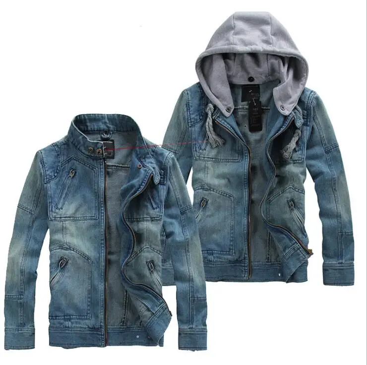 

Winter Latest Design Long Sleeve Cotton Denim Jean Jacket With Hood For Men, Blue
