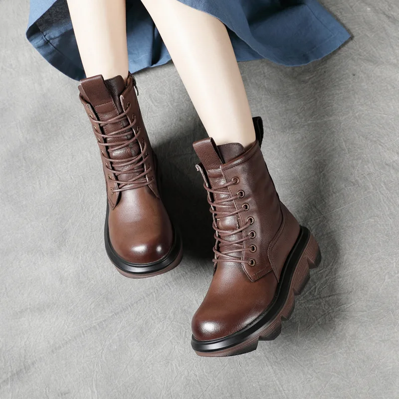 

Winter New Design Thick Soled Boot Marten Boot Zipper Leather Boots For Women
