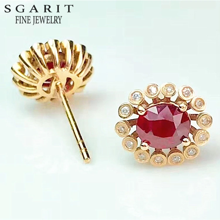 

Wholesale Price High Quality Real Gemstone Jewelry 18k Gold 0.84ct Natural Ruby Women Stud Earring, Red