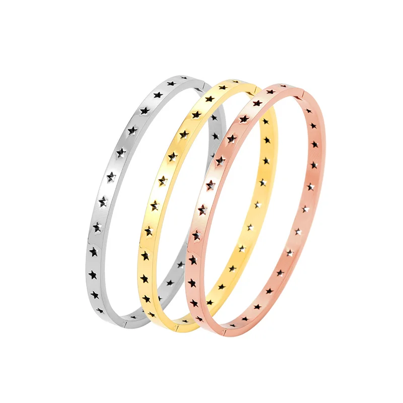 

Custom hollow star shape bracelet stainless steel dainty star bangle bracelet